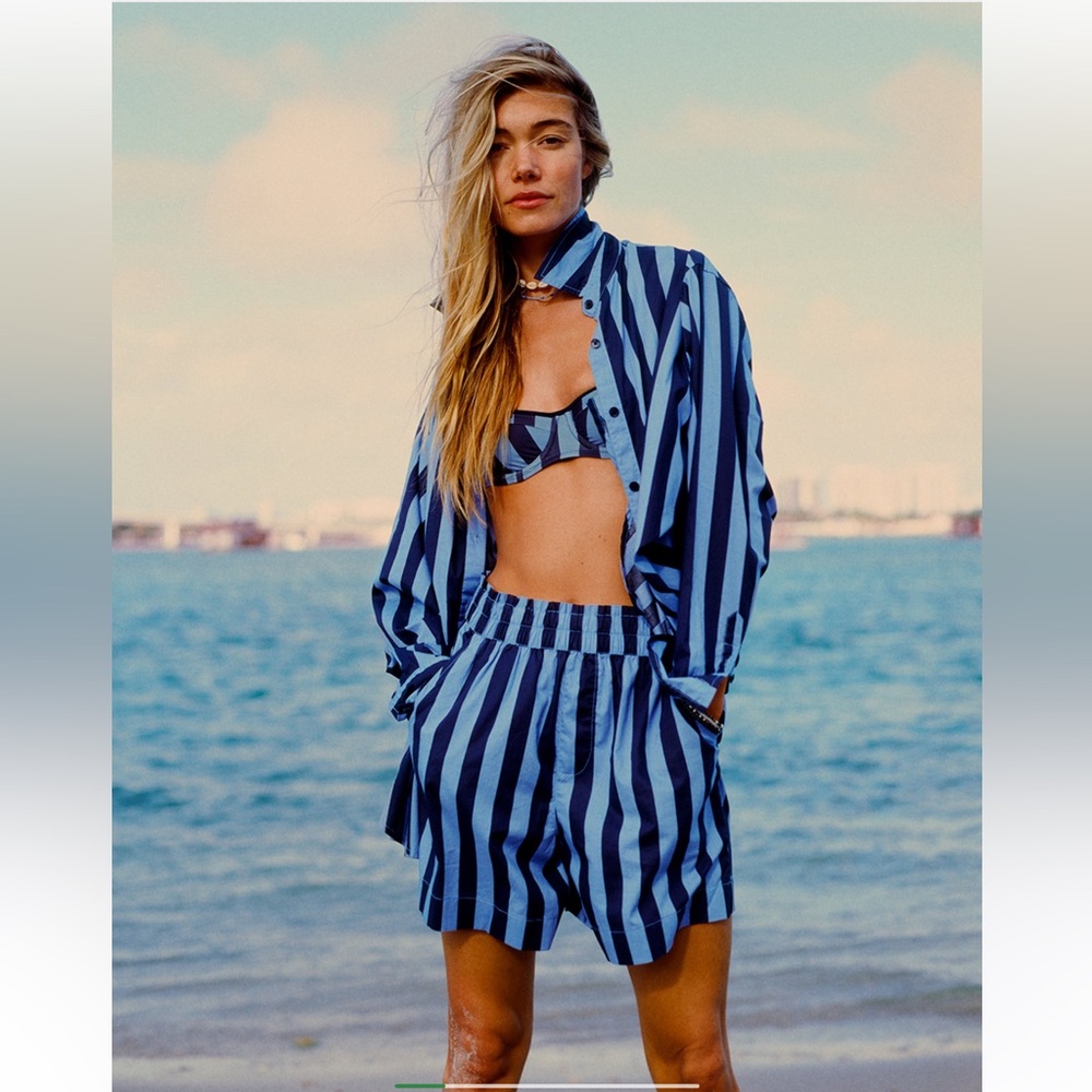 aerie Blue Striped Swim Coverup Set